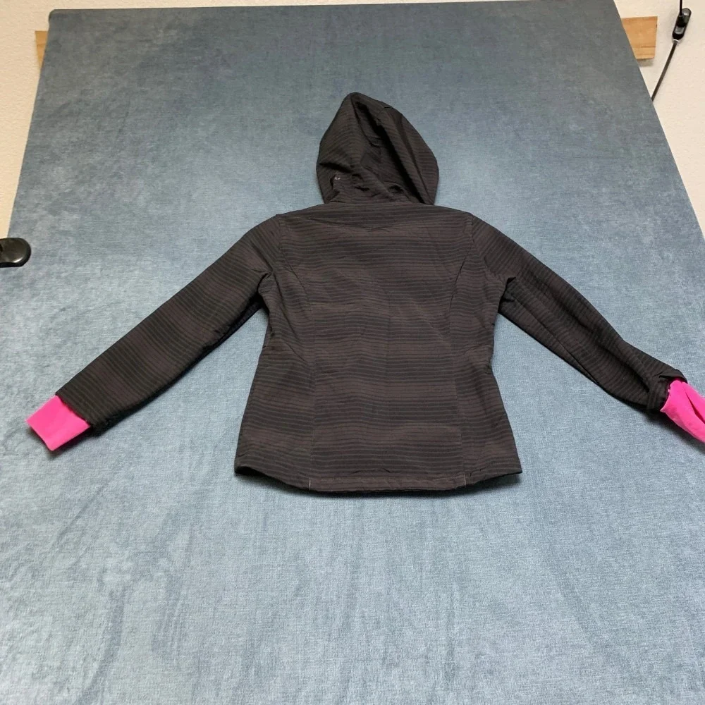 Snozu Softshell Jacket Girls S 7-8 Black Pink Sherpa Lined Hooded Thumb Holes